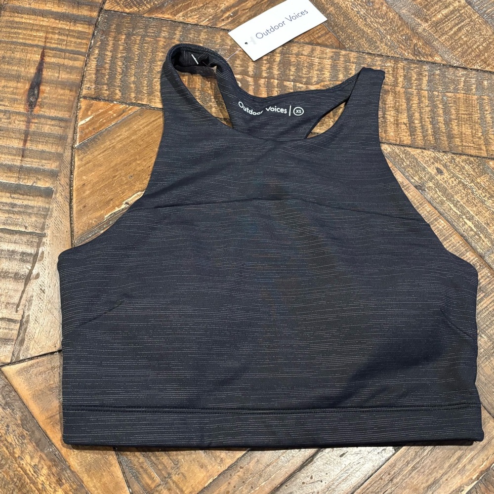 Outdoor Voices NWT Black Tech Sweat Crop High-Neck Seamless Sports Bra size XS - Picture 5 of 10